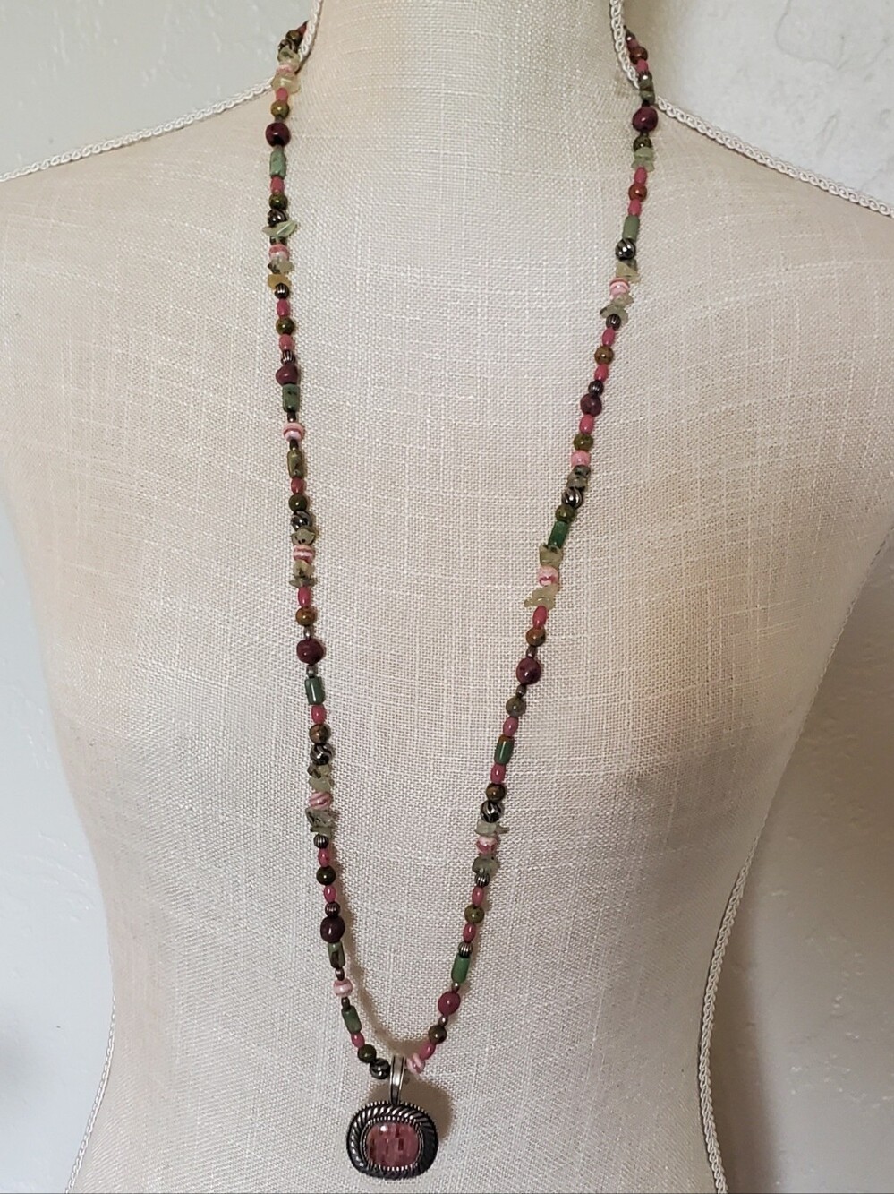 Vintage Carolyn Pollack 925 Sterling Silver Multi Gemstone Bead Pendant Necklace